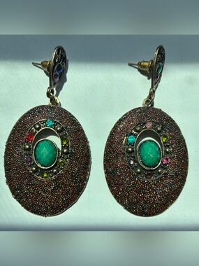 Vintage Boho Turquoise & Rhinestone Style Statement Earrings